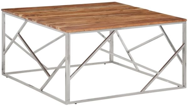 vidaXL Couchtisch Silbern Edelstahl und Massivholz Akazie 349959