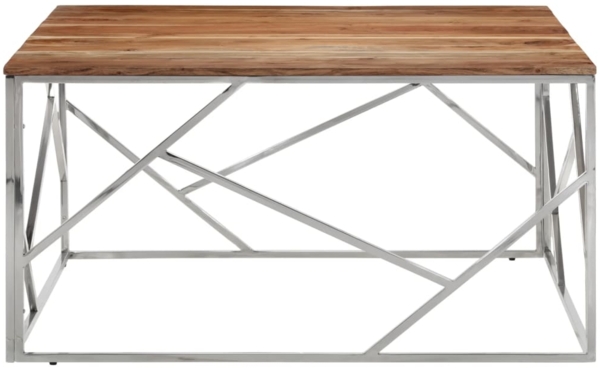 vidaXL Couchtisch Silbern Edelstahl und Massivholz Akazie 349959