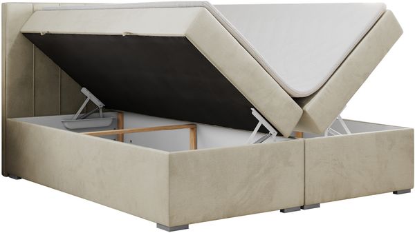 Boxspringbett mit 2 Bettkästen, Matratze und Topper, Polsterbett - ALLY - 120x200cm - Beige Velours - H3 Bild 4