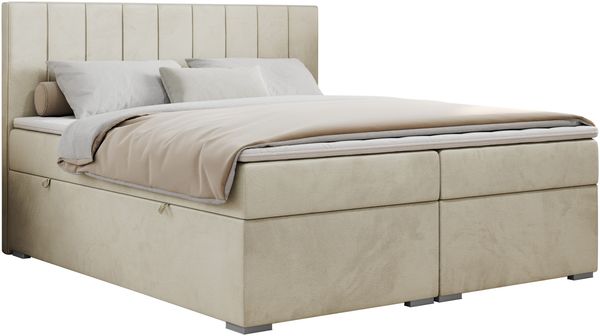 Boxspringbett mit 2 Bettkästen, Matratze und Topper, Polsterbett - ALLY - 120x200cm - Beige Velours - H3 Bild 3