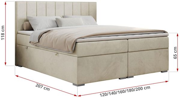 Boxspringbett mit 2 Bettkästen, Matratze und Topper, Polsterbett - ALLY - 120x200cm - Beige Velours - H3 Bild 5