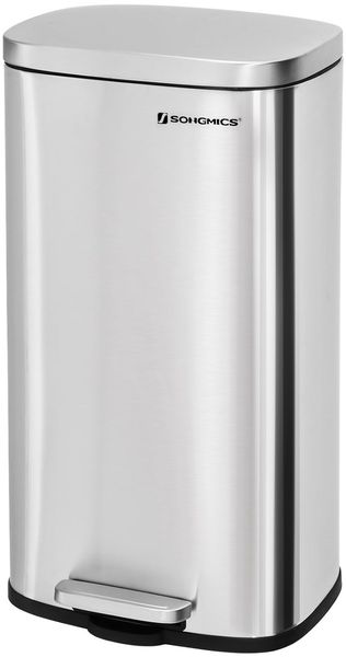 Songmics Mülleimer, geruchsdicht, Edelstahl, 30 Liter, Silber