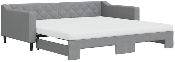vidaXL Tagesbett Ausziehbar mit Matratze Hellgrau 100x200 cm Stoff 3197449 Bild 2