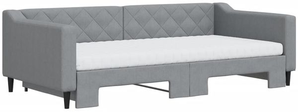 vidaXL Tagesbett Ausziehbar mit Matratze Hellgrau 100x200 cm Stoff 3197449 Bild 3
