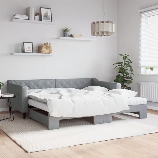 vidaXL Tagesbett Ausziehbar mit Matratze Hellgrau 100x200 cm Stoff 3197449