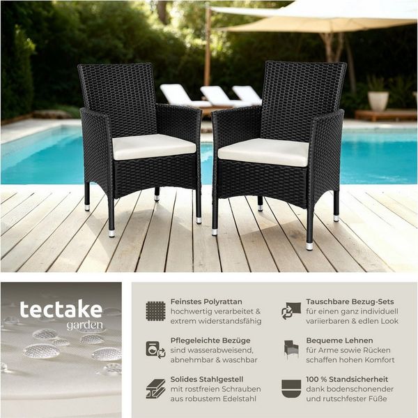 tectake Rattanstuhl 2er Set Rattanstuhl (Set, 2 St), Polsterbezüge in Beige und Grau
