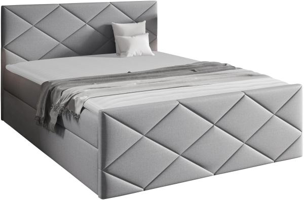 Mirjan24 Boxspringbett Alpiry, Hellgrau, 140 x 200 cm, Webstoff