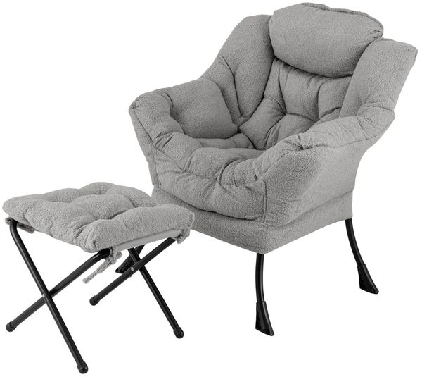 Sessel mit Armlehnen & Seitentasche & Fußstütze & Hocker Relaxsessel Loungesessel Fernsehsessel Grau