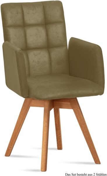 Armlehnstuhl drehbar (2er-Set) Dorie 52x91x60 Eiche geölt/Olivgrün