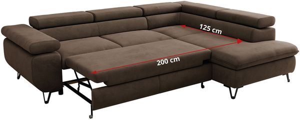 MKS Möbel 'Pablo L-Form' Ecksofa mit Schlaffunktion, verstellbare Kopfstützen, Braun, Samt, Visco Topper, Rechts Bild 7