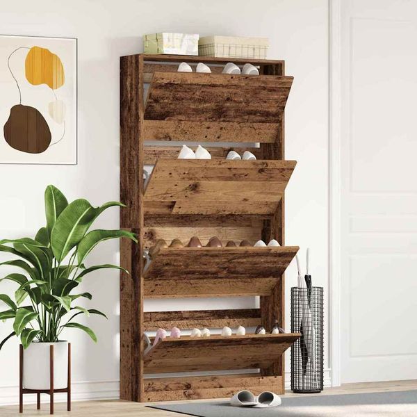 vidaXL Schuhschrank mit Regal Altholz 80 x 21 x 163,5 cm Holzwerkstoff 3334025