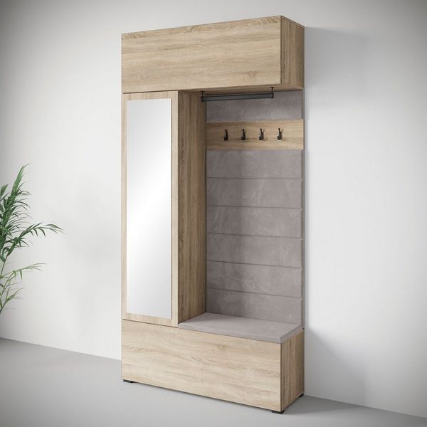 Home affaire Garderoben-Set TEJO, (Komplett-Set, 1-St, mit Spiegel und gepolsterte Sitzbank), Spiegel Schrank Element flexibel links/rechts einsetzbar