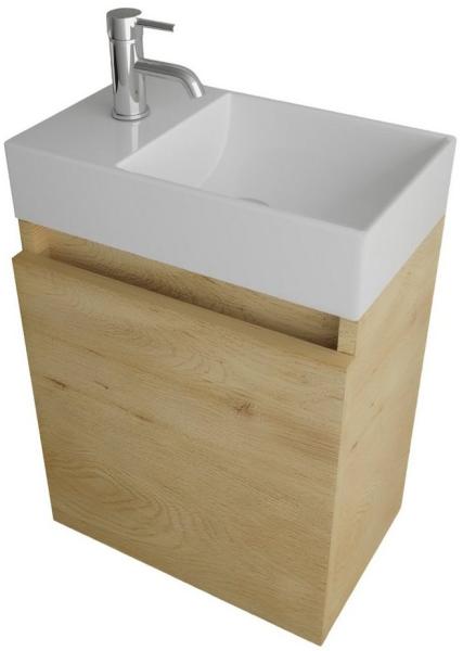 Alpenberger Badmöbel-Set Gäste WC Waschbecken mit Unterschrank - Badschrank Hängend, (2-tlg. Waschtisch Set Eiche Natur, Waschbeckenunterschrank mit Softclose), Waschplätze für Kleine Bäder - Badschrank Hängend und Vormontiert