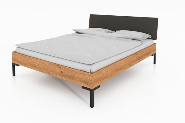 Bett Seiba 1 Kernbuche massiv 90x200 Polsterkopfteil Anthrazit und Metallbeine