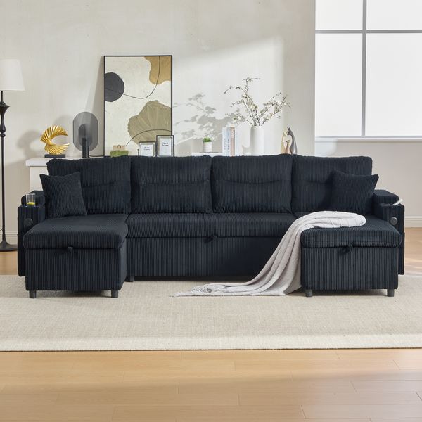 4-Sitzer Wohnlandschaft B 272 x T 136 x H 86 cm aus Cord mit Schlaffunktion