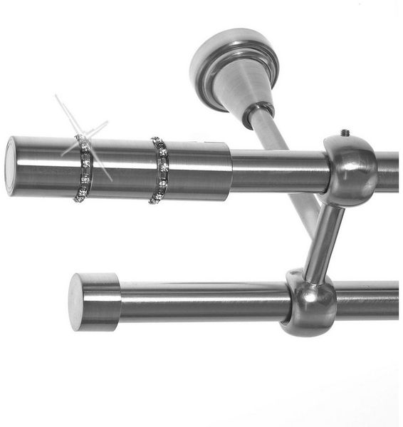 BASIT Gardinenstange Edelstahloptik 19mm mit Deckenträgern 120 cm E68, Ø 19 mm, 2-läufig, verschraubt, Metall, D28 120 cm E68 Zylinder mit Kristall