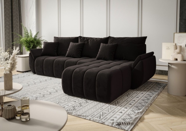 Ecksofa Schlafsofa LOUISE Stoff Monolith Dunkelgrau Ottomane Rechts