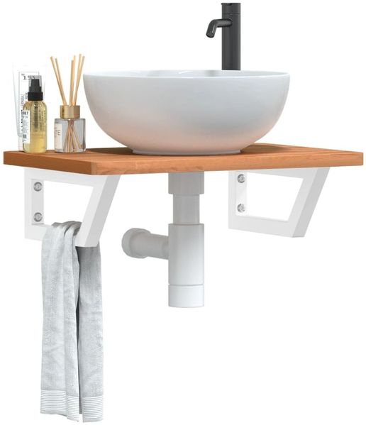 vidaXL Waschbeckenregal Wandmontage Stahl und Massivholz Buche 3302370