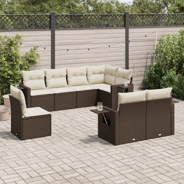 vidaXL 8-tlg. Garten-Sofagarnitur mit Kissen Braun Poly Rattan 3220442