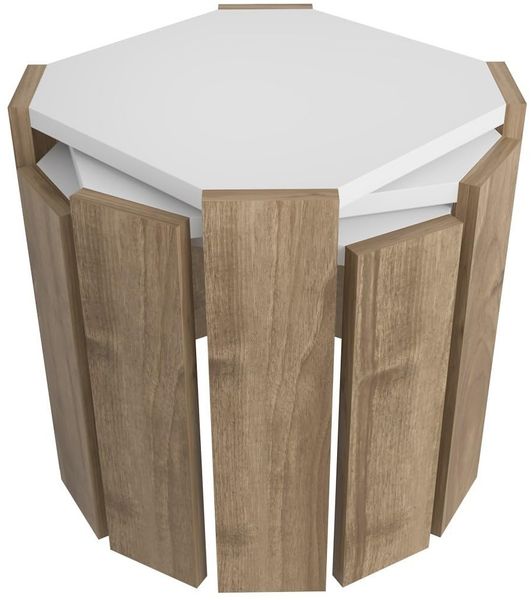 Modern Coffee Table, White & Walnut, 44.5 x 41 x 44.5 cm | 100% Melamine Coated Particle Board, 18 mm Thick | Stylish & Functional for Any Living Space