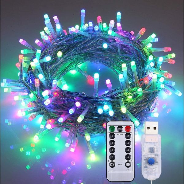 Qualra Lichterkette 50/100LEDs Außen Innen Lichterkette USB 8 Modi Weihnachtsbeleuchtung, 5/10M Wasserdicht Dimmer Timer Fernbedienung Weihnachtsdeko für Party