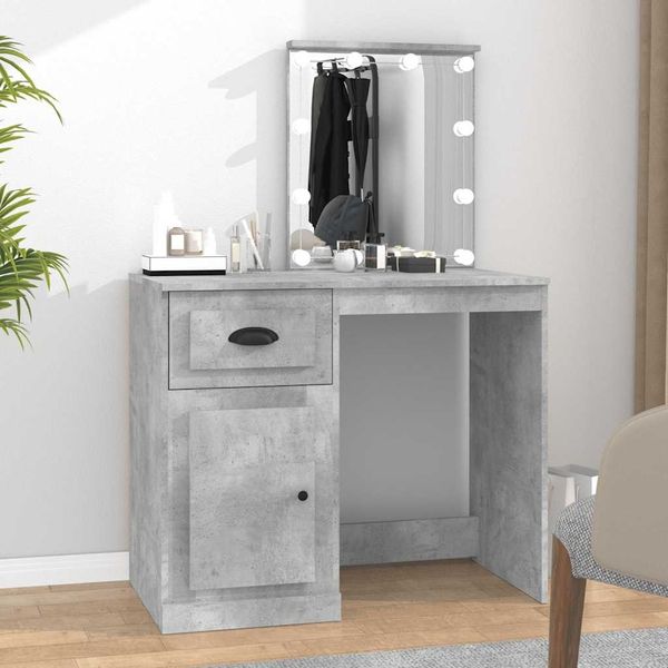 Schminktisch, Kosmetiktisch mit LEDs Betongrau 90x50x132,5 cm Holzwerkstoff