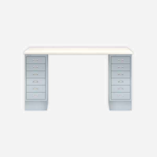 MultiDesk, 2 MultiDrawer mit 6 Schüben, Dekor Weiß, Farbe Lichtgrau, Maße: H 740 x B 1400 x T 600 mm