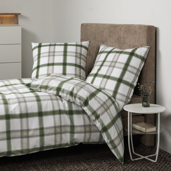 Janine Soft Cotton Bettwäsche Cortina 71002-6 Kariert Grün 135x200