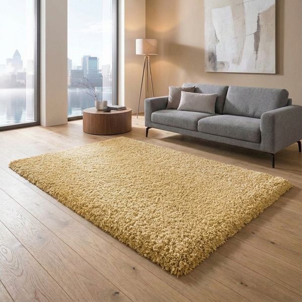TaCa Home Langflor-Teppich Shaggy Teppich Langflor, rechteckig, Höhe: 60 mm, Schlafzimmer Kinderzimmer Wohnzimmer Esszimmer, gold - 65x130 cm