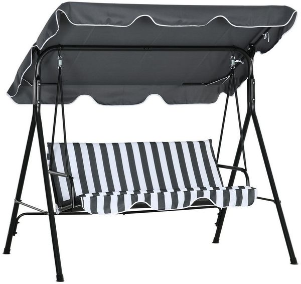 MC Star Hollywoodschaukel mit Sitzpolster, 3-Sitzer Gartenschaukel mit verstellbarem Sonnendach, Schaukelbank belast bis 240 kg, für Garten, 172 x 110 x 153 cm