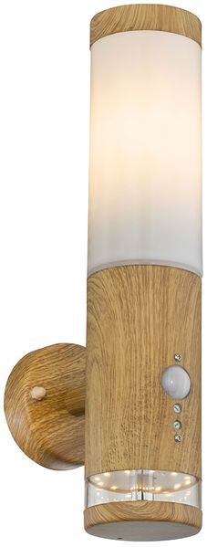 LED Wandleuchte, Bewegungsmelder, Holz-Optik, H 35 cm