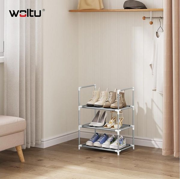 Woltu Schuhregal, 3-Ebenen, kompakte und abnehmbare Regale, Metallgestell