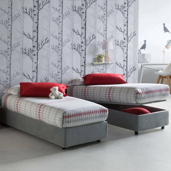 Talamo Italia - Einzelbett Sophia, Bettkasten mit Stoffbezug, 100 % Made in Italy, Öffnung vorne, inklusive Matratze 90x190 cm, Grau
