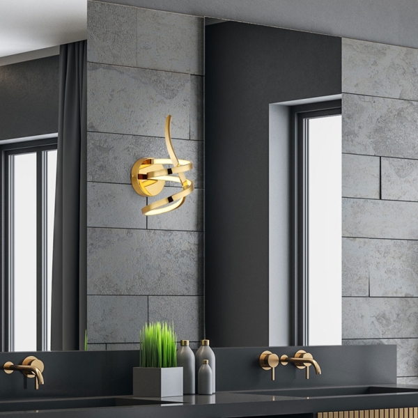 LED Wandleuchte, Alu gold, opal, geschwungen, H 35 cm Bild 5