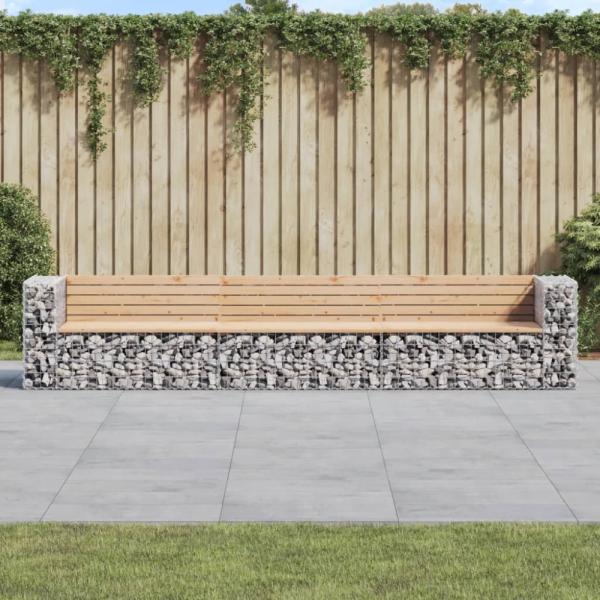 vidaXL Gartenbank aus Gabionen 347x71x65,5 cm Massivholz Kiefer