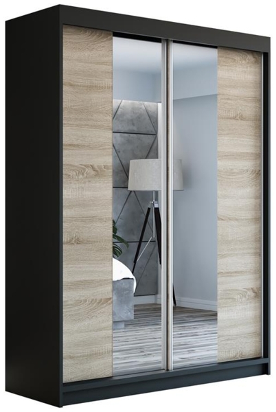 Schwebetürenschrank NEO 2-türig Schrank 180 cm (mit Spiegel) Farbe: Schwarz , sonoma