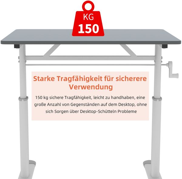Schreibtisch in Grau mit Handkurbel, Metall- und Holzausführung für flexibles Arbeiten im Sitzen und Stehen,90x80x60 cm Bild 7