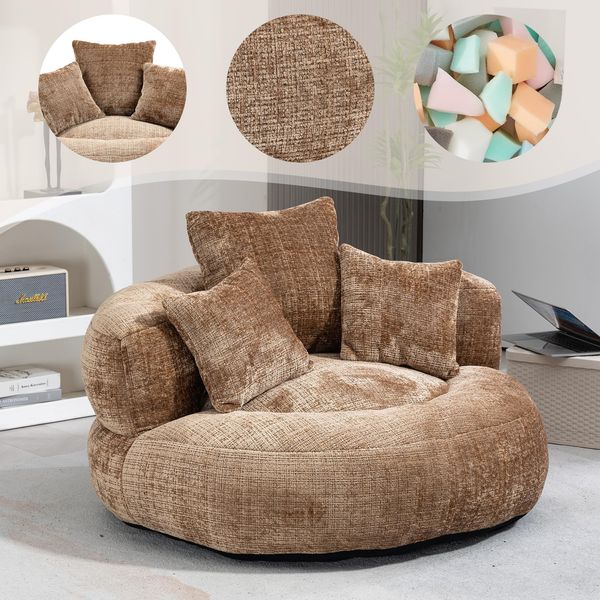 Ball & Cast Sitzsack, Durable Komfort Chenille Lazy Bag, Beanbag Chair mit 3 Kissen für Schlafzimmer, Büro, Kaffee, 1 Sitzplatz