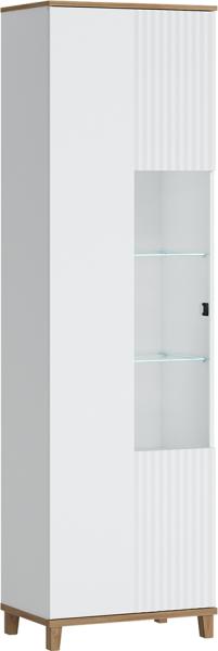 Vitrinenschrank Vitrine PLYMOUTH-129 in weiß mit Eiche Nb, B/H/T ca. 60,8/208,4/40 cm