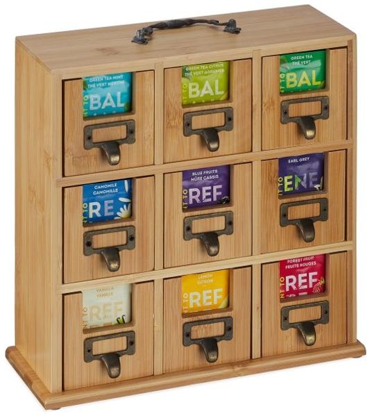 Relaxdays Bambus Tee-Organizer mit 9 Fächern