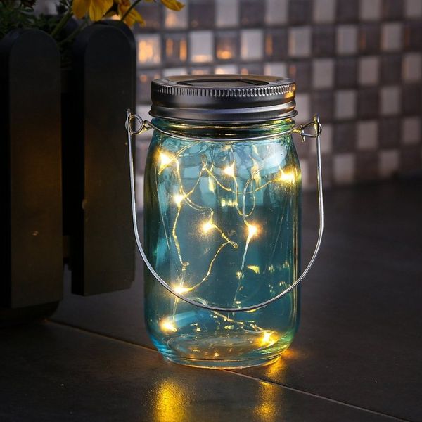 MARELIDA LED Solarleuchte LED Solarglas Windlicht Laterne LED Einmachglas Tischleuchte blau, LED Classic, warmweiß (2100K bis 3000K)