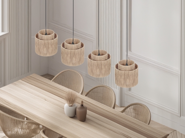 LED Pendelleuchte 4-flammig aus Jute Natur im Boho Stil, Breite 115cm