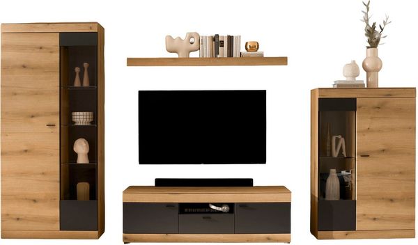 Home affaire Wohnwand Soleto, zeitlose Anbauwand, Komplettset im modernen Stil, (Komplett-Set, 4-St), enthält Vitrinen, Lowboard und Wandboard