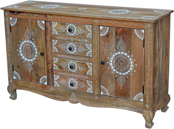 Sideboard >Sharma< in Braun, Mangoholz - 140x85x40cm (BxHxT)