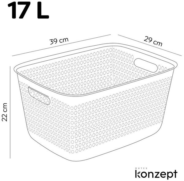 KONZEPT Aufbewahrungsbox mit Griffen 17L perforiert 39x29x22 cm Kunststoffbox, für Schrank, Regale, Büro, Bad oder Kinderzimmer