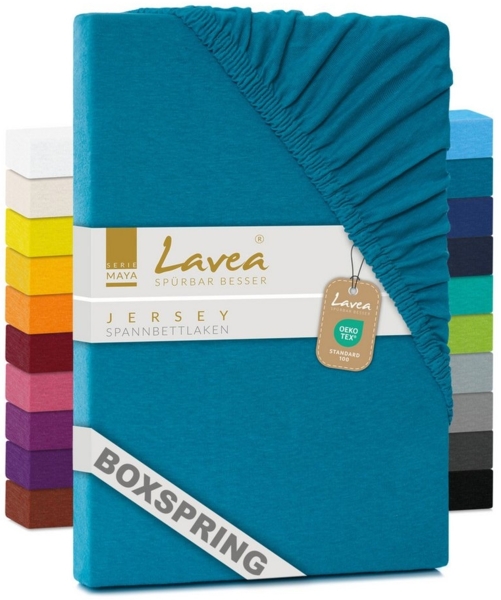 Lavea Spannbettlaken Maya, in Gr. 60x140, 90x200, 120x200, 140x200, 180x200 oder 200x220 cm, Baumwolle, Gummizug: rundum, (1 Stück), Jersey Spannbetttuch für Topper, Boxspring- und Wasserbetten