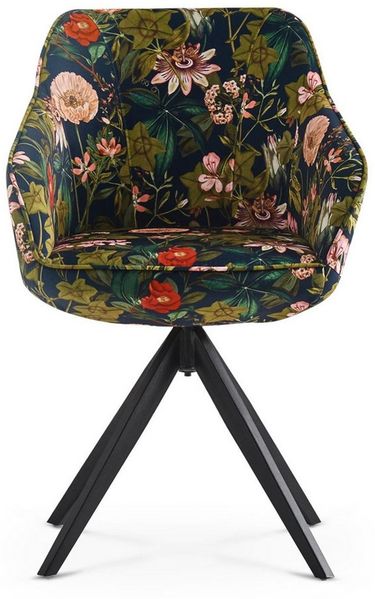 B&D home Esszimmersuhl PANDORA | Drehstuhl Polsterstuhl Armlehnenstuhl Schalenstuhl für Wohnzimmer, Büro | modern | Samtstoff Blumenoptik, 1 Stück