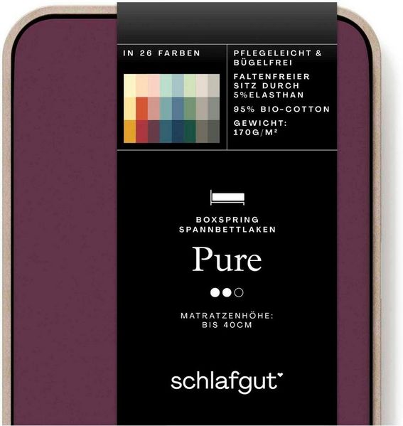 Schlafgut 'PURE BOXSPRING' Spannbettlaken, Jersey-Elasthan, Gummizug: rundum, (1 Stück), Bio-Baumwolle, für Matratzen bis 40 cm Höhe, Purple Deep, XL 180x200 cm - 200x220 cm
