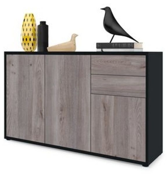 Vladon Sideboard Ben V3, Kommode mit 3 Türen und 2 Schubladen, Schwarz matt/Eiche Nordic (117 x 74 x 36 cm) Bild 6