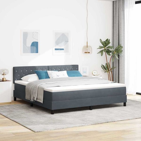 vidaXL Boxspringbett mit Matratze Dunkelgrau 180 x 200 cm Samt 3339123